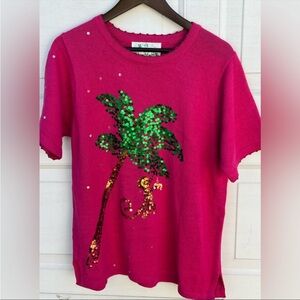 Women's VTG the quacker factory pink sweater embroidered L